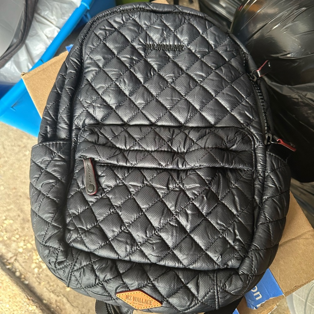 MZ Wallace Black Quilted Backpack with Diamond Stitching